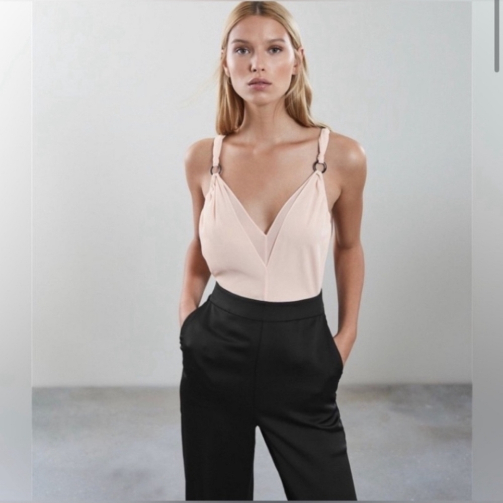 Reiss Rocco Tie-strap Blush And Black Jumpsuit  US 8
